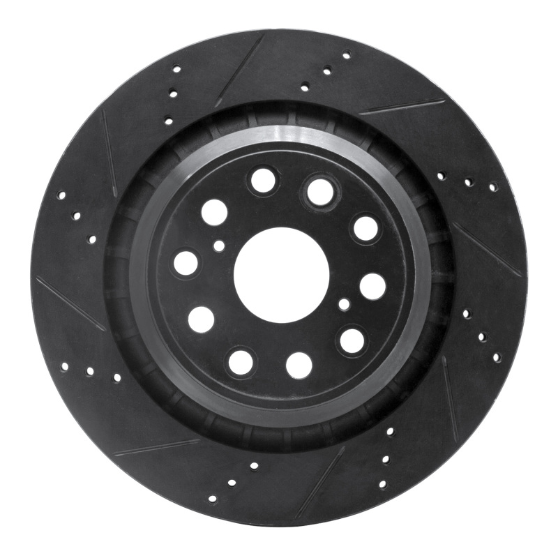 Lexus LS460 Brake Rotor (1) - Left Rear - R1 Concepts - Drilled & Slotted - Black - `07-`17